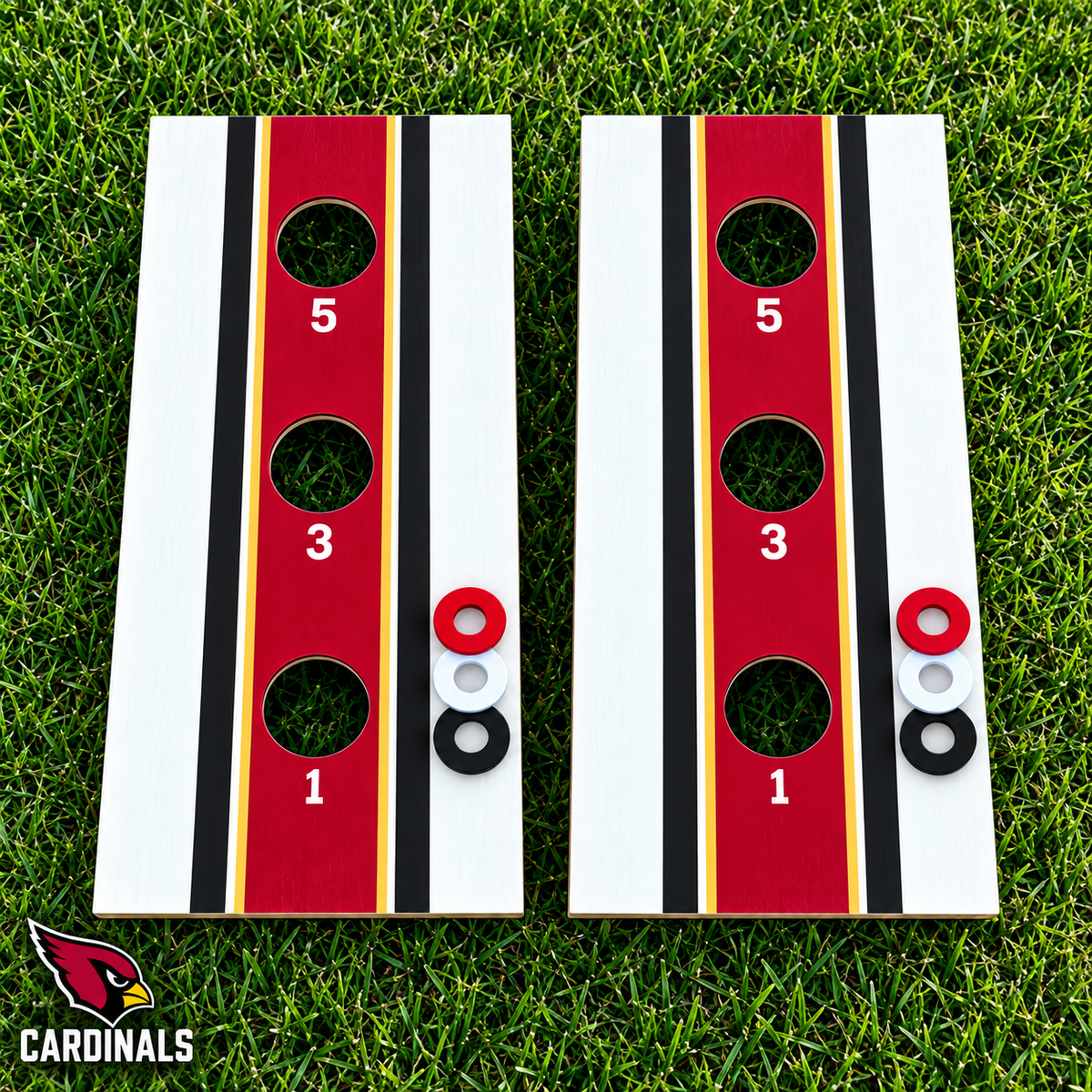 WishyWashy white striped washer toss board set in Arizona Cardinals colors