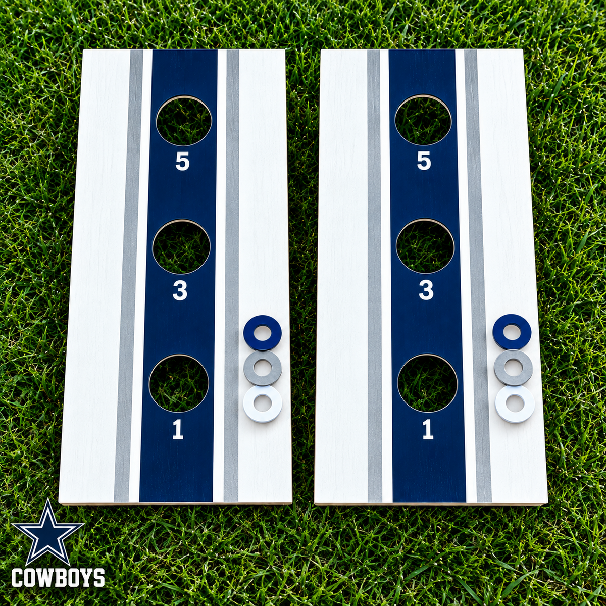 WishyWashy white striped washer toss board set in Dallas Cowboys colors
