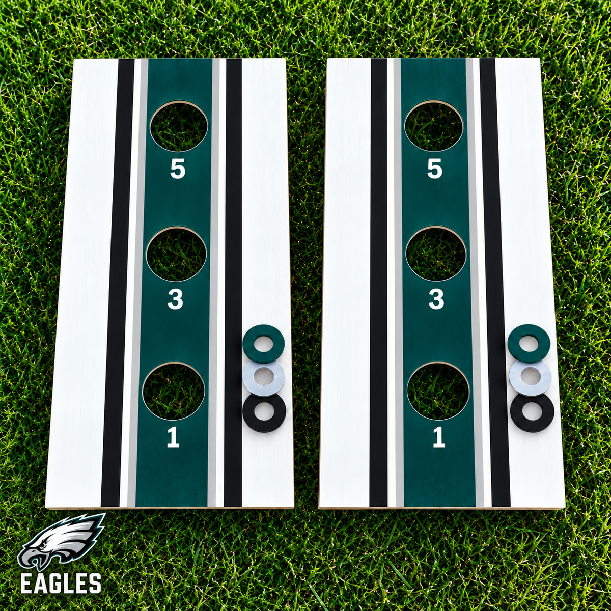WishyWashy white striped washer toss board set in Philadelphia Eagles colors