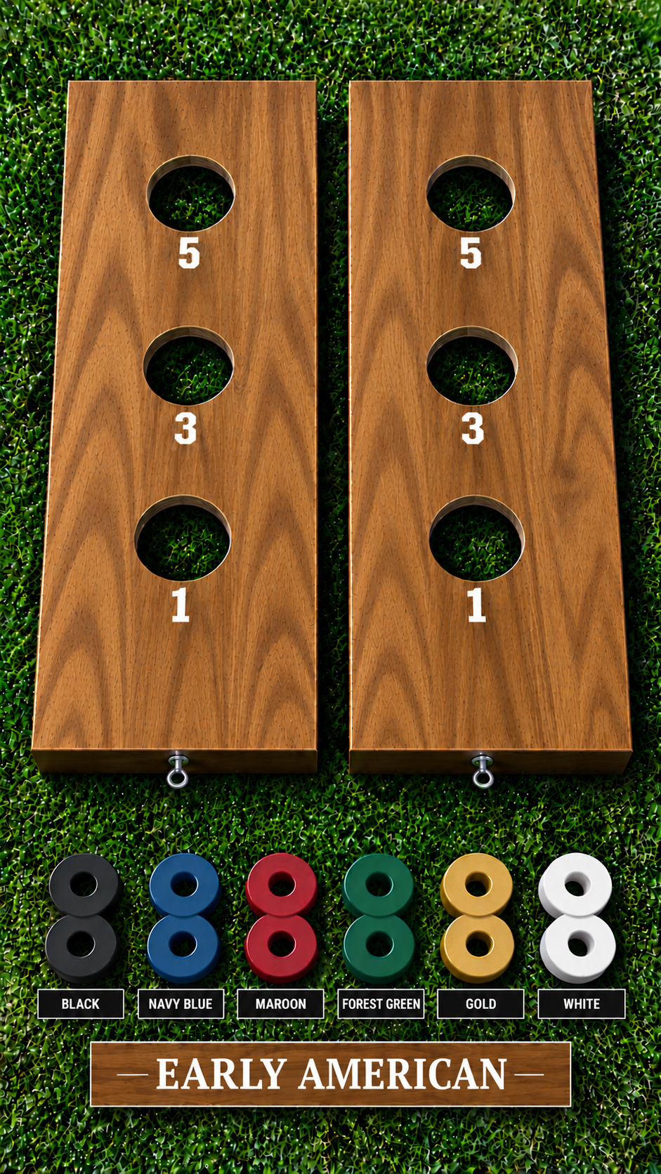 WishyWashy plywood game board set, Early American stain, six washer color options