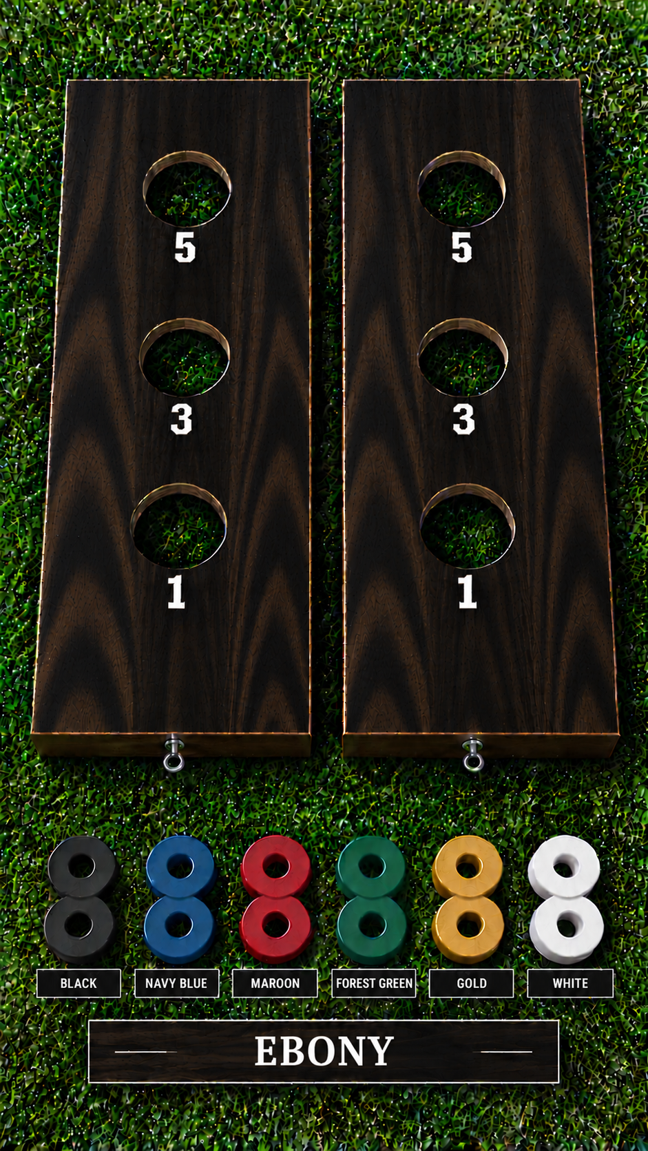 WishyWashy plywood game board set, Ebony stain, six washer color options