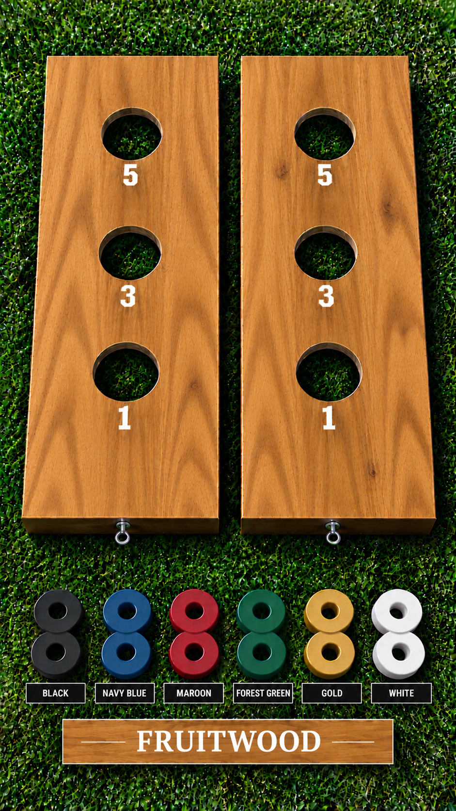 WishyWashy plywood game board set, Fruitwood stain, six washer color options