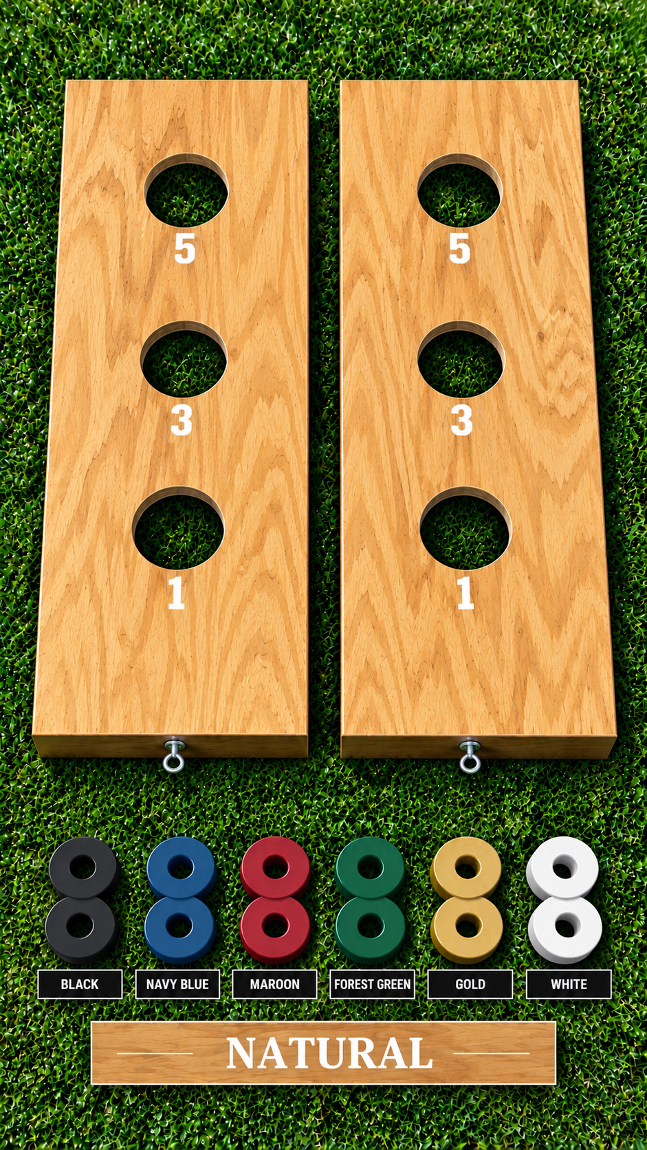 WishyWashy plywood game board set, Natural stain, six washer color options