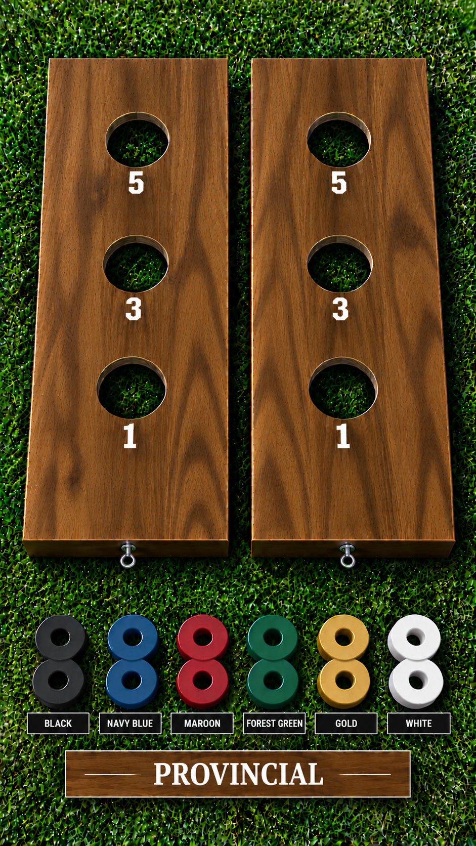 WishyWashy plywood game board set, Provincial stain, six washer color options