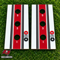 WishyWashy white striped washer toss board set in Tampa Bay Buccaneers colors