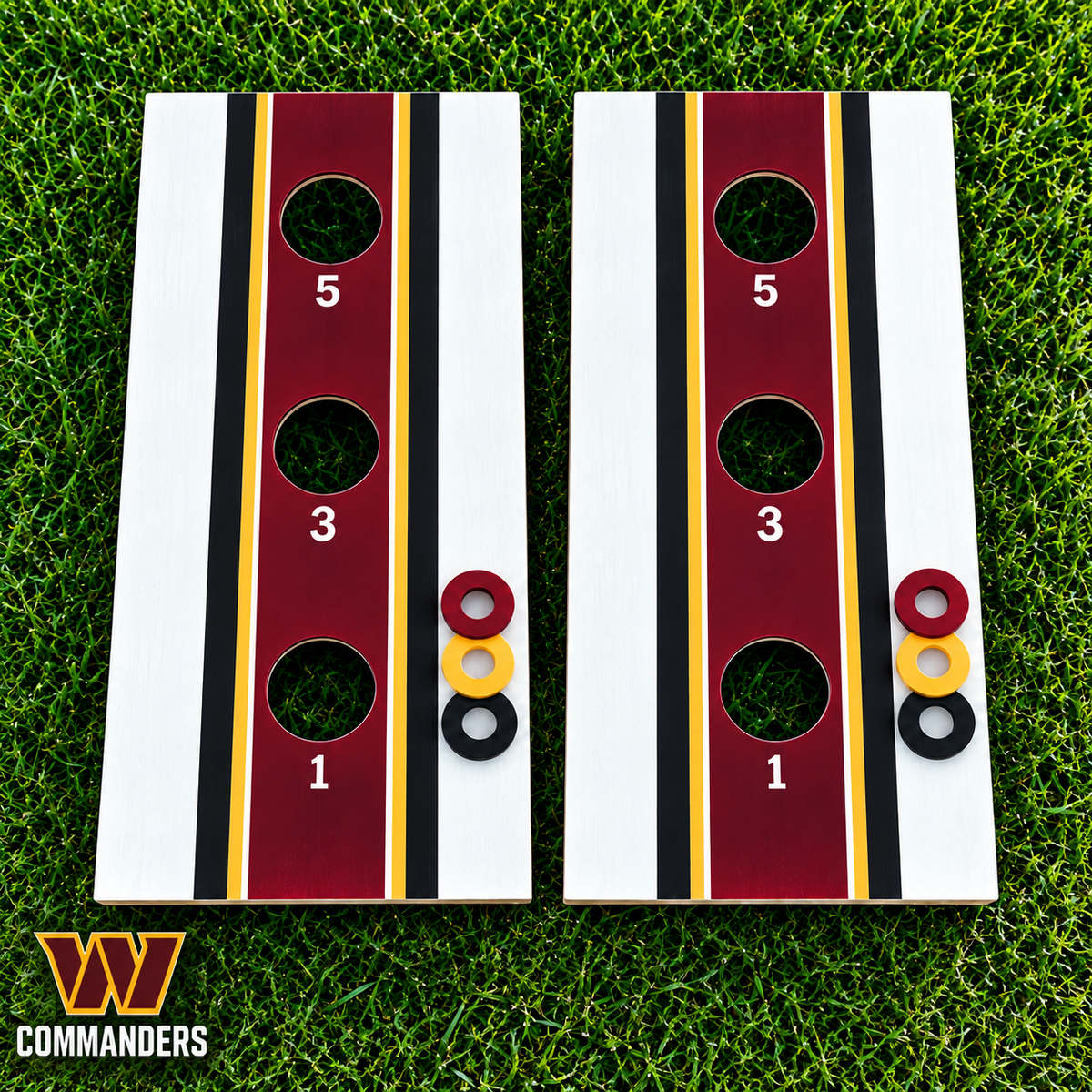 WishyWashy white striped washer toss board set in Washington Commanders colors